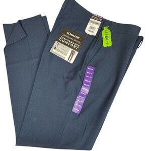 Haggar Mens 36X34 Pants Chino Blue Dress Premium Flex Straight Fit HD70000 New